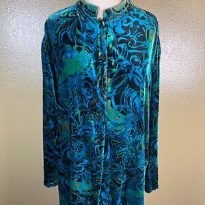 Chico’s Blue/Green Velvet Floral Jacket Size 2
